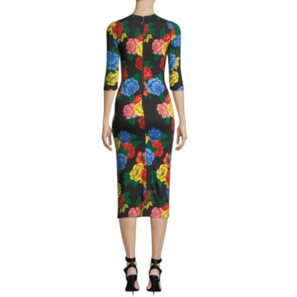 Alice + Olivia Delora black floral midi bodycon dress size 4 - Picture 4 of 8